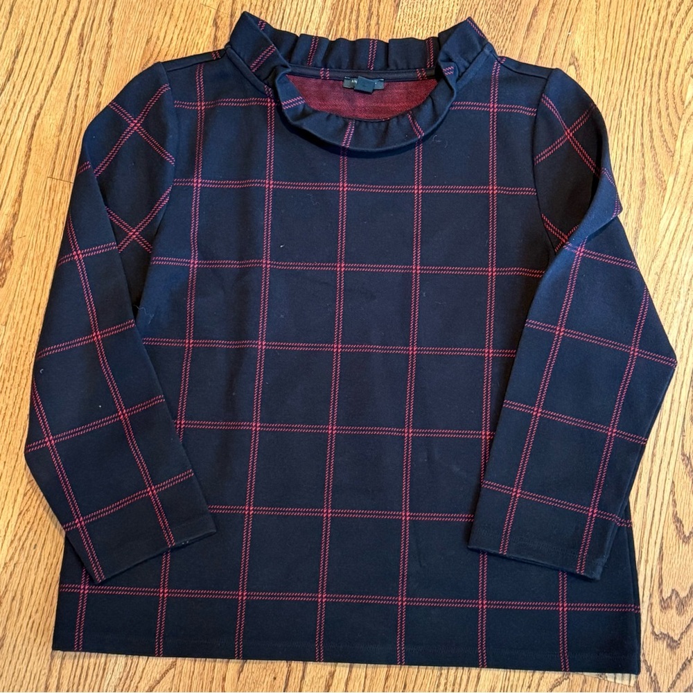 Ann Taylor Black and Red Plaid Long Sleeve Top size Medium Petite